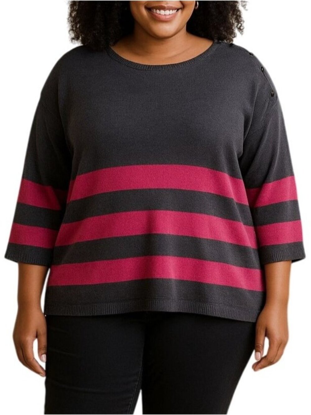 Gap Plus Size XL Striped Sweater Gray & Pink Button Details Casual Pullover Knit